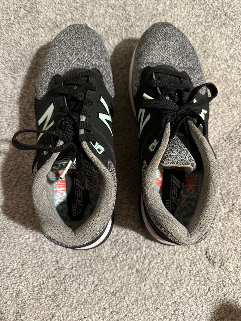 New Balance Black, Gray & Mint Green Athletic Sneakers